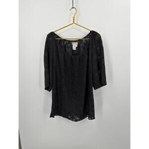 MSP Black Textured Sheer Blouse -‎ Women's Plus Size 1X